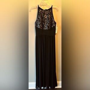 R & M Richards Black Lace Sequined Evening Dress